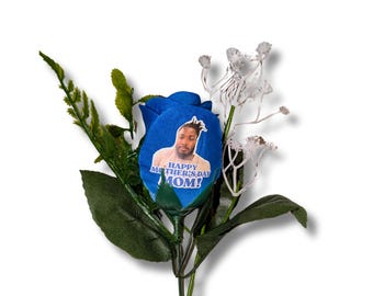 Custom Artificial Blue Rose, Personalized Keepsake Photo or Message Rose Special Occasions