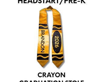 Pre-K Personalized Glitter Crayon Graduation Stole Satin 2026