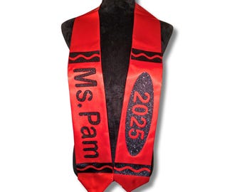Personalized Glitter Crayon Graduation Stole Satin 2026