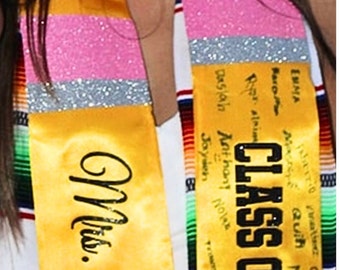Personalized Glitter Pencil Graduation Stole Satin 2026