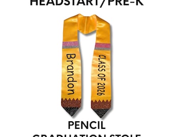 Pre-K Personalized Glitter Pencil Graduation Stole Satin 2026