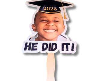 Customized Graduation Black Cap Big Heads on a Stick Face  Class of 2026  Handheld Gift for Graduate