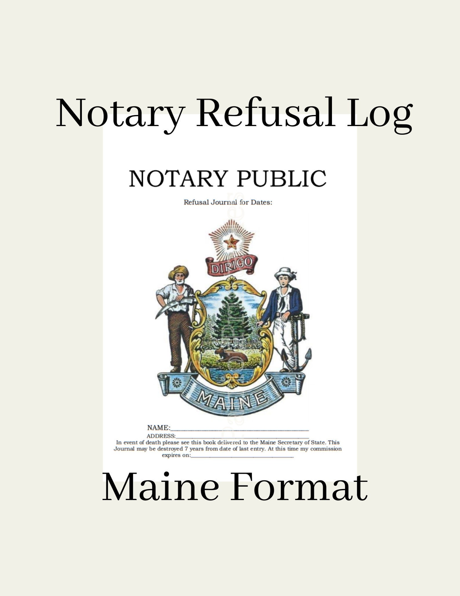 State of Maine Notary Refusal Journal Etsy