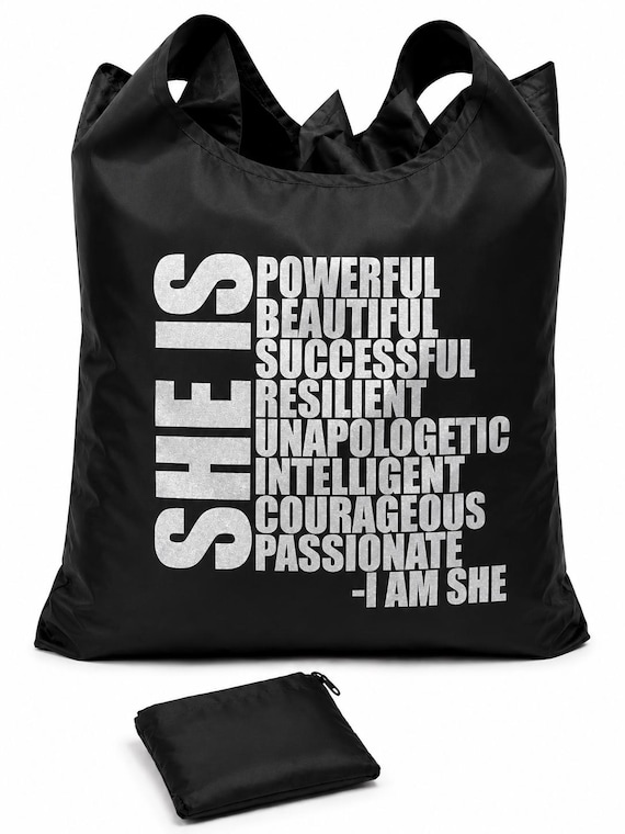 She Is Powerful Beautiful Successful Tote Bag | Women's Empowerment Gift | Foldable Tote Bag | Self Love Gift