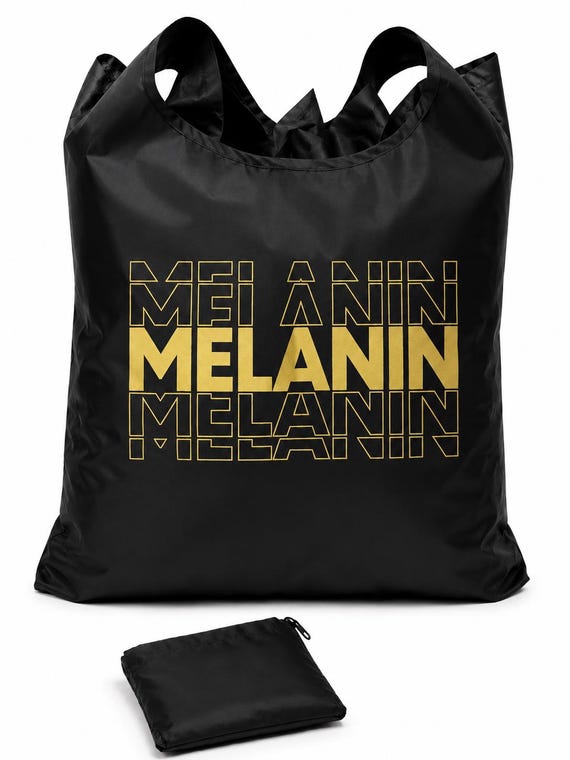 Melanin Foldable Tote Bag | Black Girl Magic Gift | Black Excellence Tote | Reusable Shopping Bag | Foldable Travel Tote