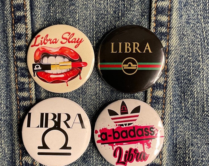 Libra Zodiac Sign Pins - 1.25" Round Buttons