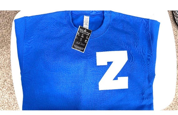 Royal Blue & White Chenille Zeta Letter Sweatshirt | Varsity Greek Inspired Crewneck | Collegiate Patch Sweater
