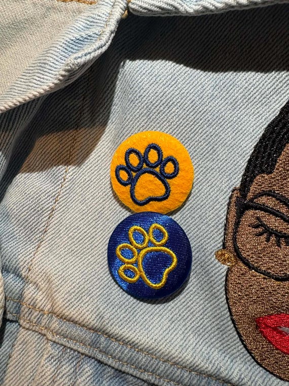 Poodle Paw Embroidered Paw Pin | Blue & Gold Paw Brooch | Sorority Inspired Accessory | Embroidered Paw Pin | Sisterhood
