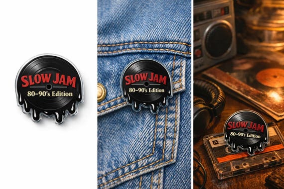 Slow Jam 80s 90s Edition Acrylic Pin | Retro R&B Music Lover Gift | Vintage Vinyl Drip Pin | Nostalgia Pin