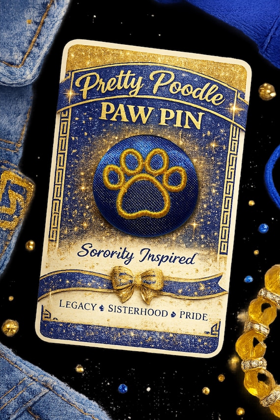 Pretty Poodle Embroidered Paw Pin | Blue & Gold Paw Brooch | Sorority Inspired Accessory | Embroidered Paw Pin | Sisterhood