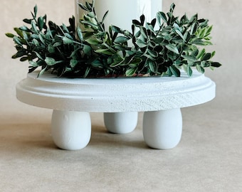Wooden Tray Stand – Decorative Round Wood Display Tray – Candle Holder Decor – Plant Stand – Farmhouse Rustic Home Decor Gift