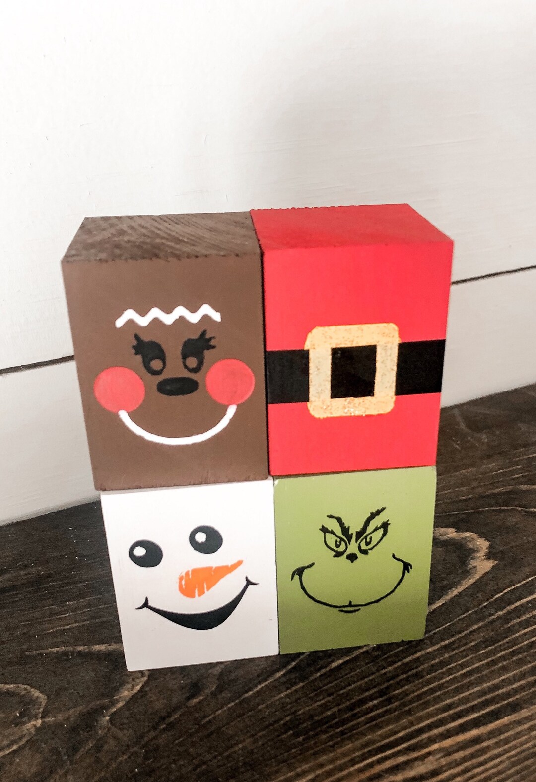 Wooden Christmas Blocks set of 4 Santas Belt Snowman Etsy.de