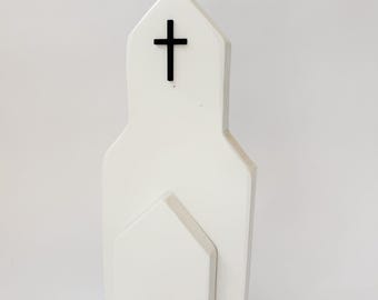 Wood Church Decor – White Farmhouse Church – Christian Home Decor – Easter Religious Decor – Rustic Shelf Sitter – Modern Faith Decor