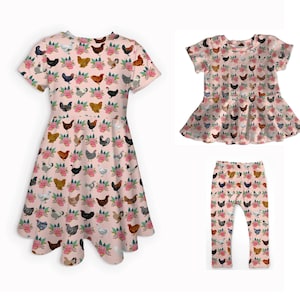 Chicken Dress toddler girl summer clothes, cottagecore dress for girls, chicken gifts for kids, chicken leggings for skirts, peplum top, 3t