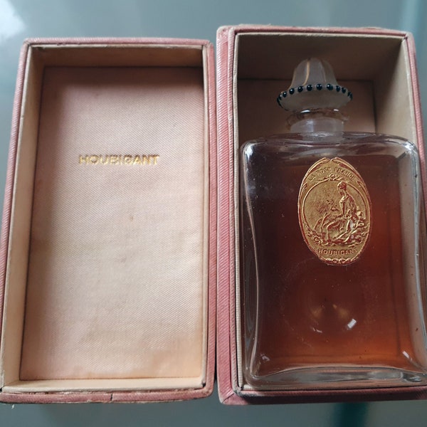 Parfum Houbigant la Rose France circa 1911 avec la moitié de parfum et son coffret