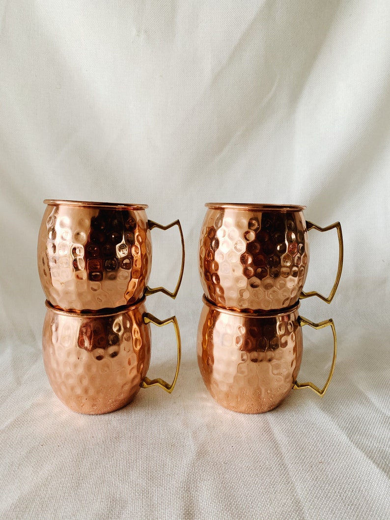 Set of 4 100% copper mugs - Moscow mule mugs - hammered copper - french country, english cottage, kitchen decor, cocktail mugs