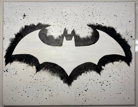 Batman murciélago símbolo pintura abstracta en blanco y negro - Etsy España