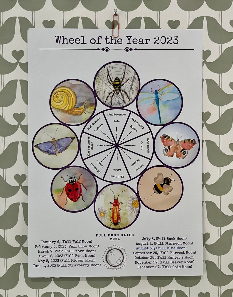 Illustrated Wheel of the Year 2023 Full Moon Dates Pagan - Etsy UK