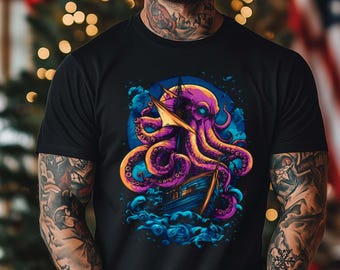 Kraken Cthulhu Grafik T-Shirt: Neon Gothic Horror T-Shirt