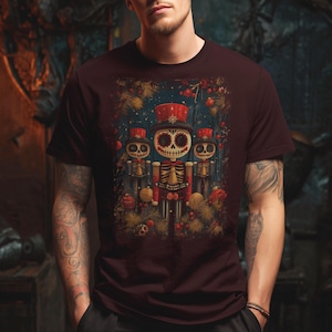 Skeleton Nutcracker Tee | Gothic Halloween Shirt | Mens Dia De Los Muertos
