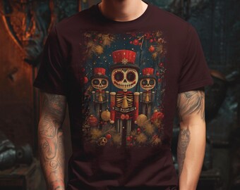 Dark Nutcracker Skeleton Shirt: Gothic Dia De Los Muertos Christmas Tee
