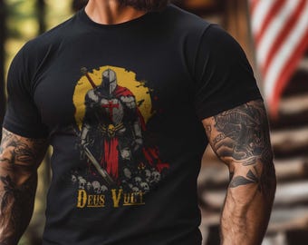 Deus Vult Crusader Knight T-Shirt: Templar Armor, Christian Warrior Graphic