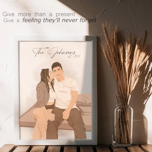 Portrait de couple personnalisé, Portrait moderne, Illustration détaillée, Illustration personnalisée, Cadeau personnalisé, Cadeau de fiançailles, Cadeau nuptiale