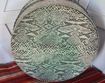 Vintage retro hat box pillbox home decor snakeskin woven round hat Vintage Hat Box - Etsy main image 2