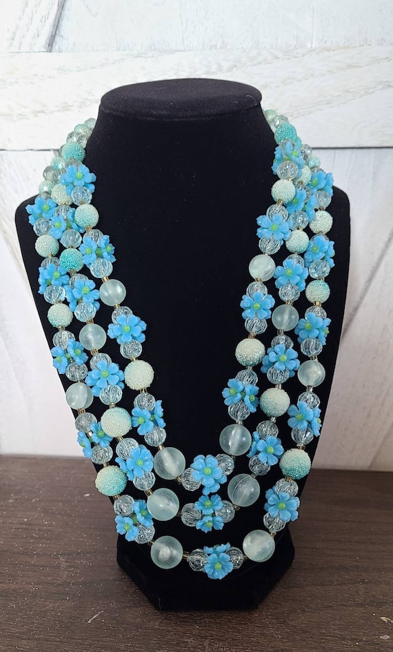 Vintage 3 Strand Plastic Beaded Necklace