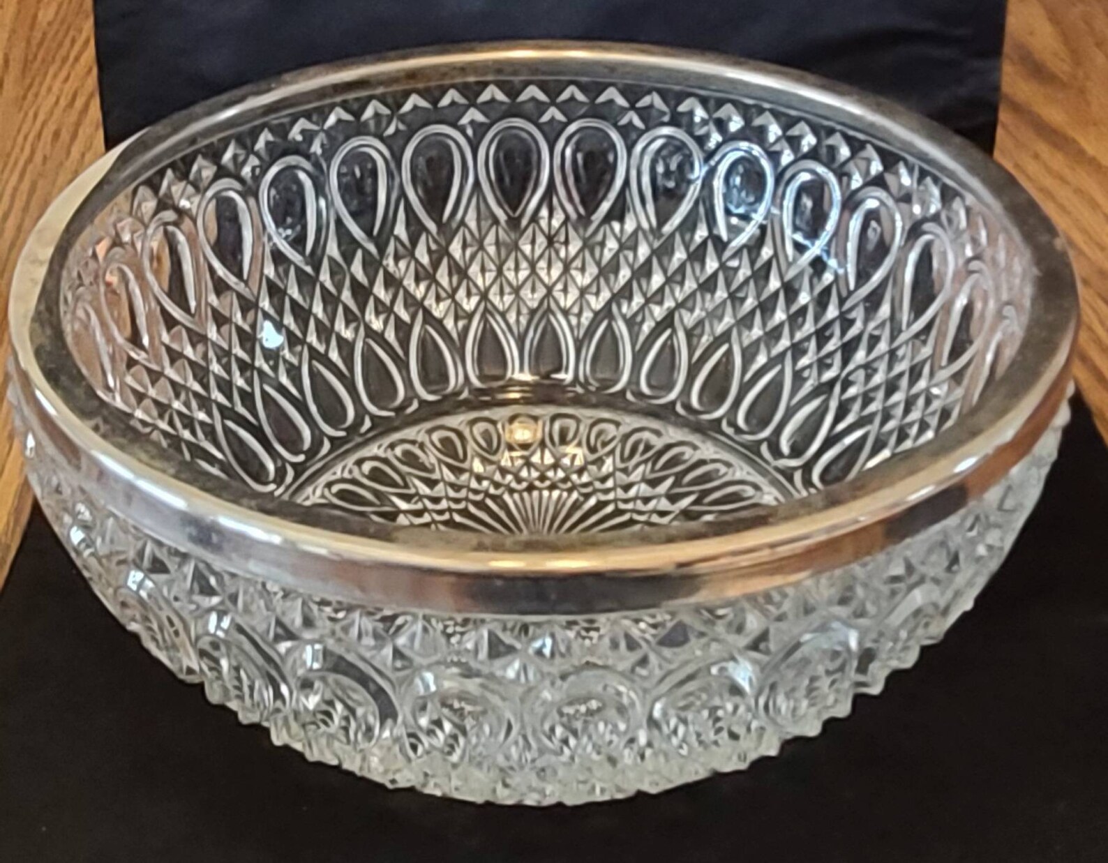 Cut Glass Silver Rimmed Serving Bowl. Etsy New Zealand