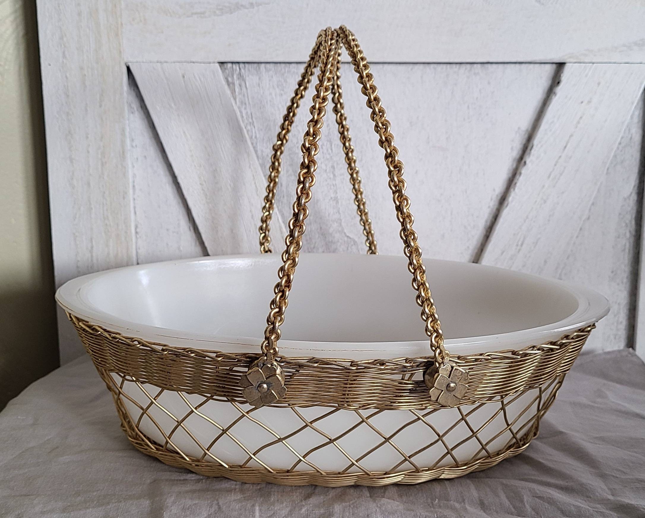 Vintage Glasbake Oval Casserole Dish, With Wire Basket