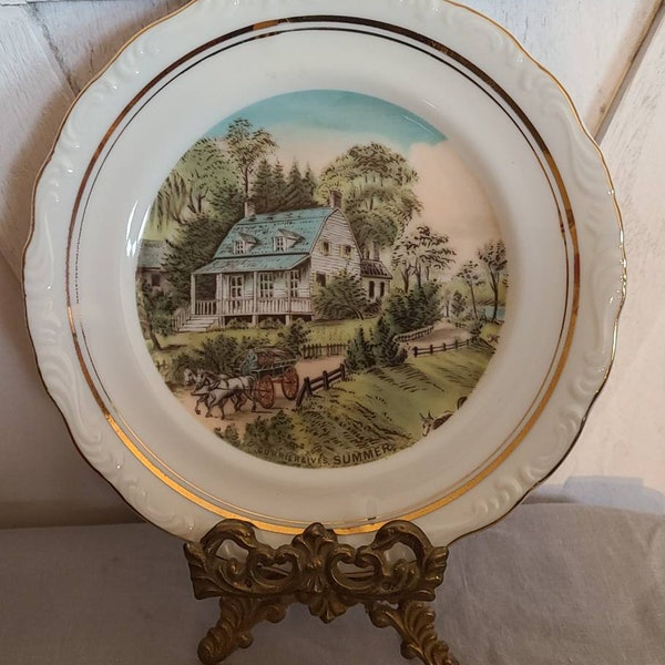 Vintage Currier and Ives Summer 7.5" Porcelain Plate.