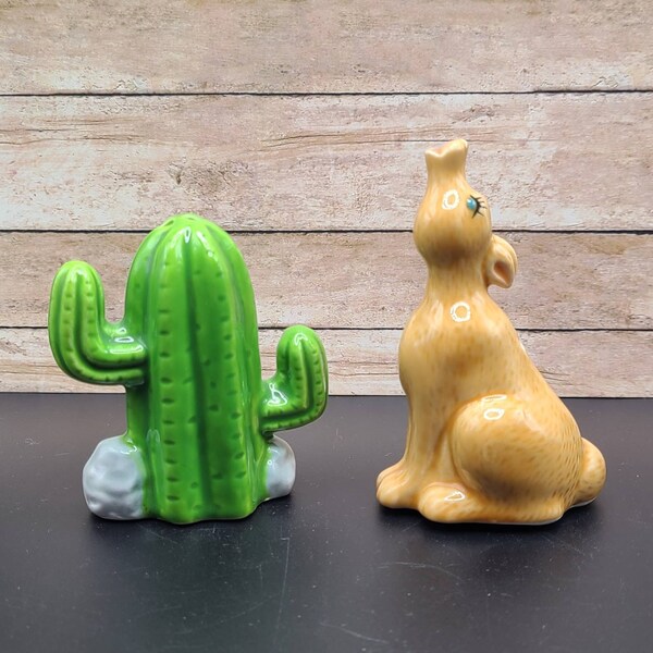 Vintage Coyote and Cactus Salt and Pepper Shakers.