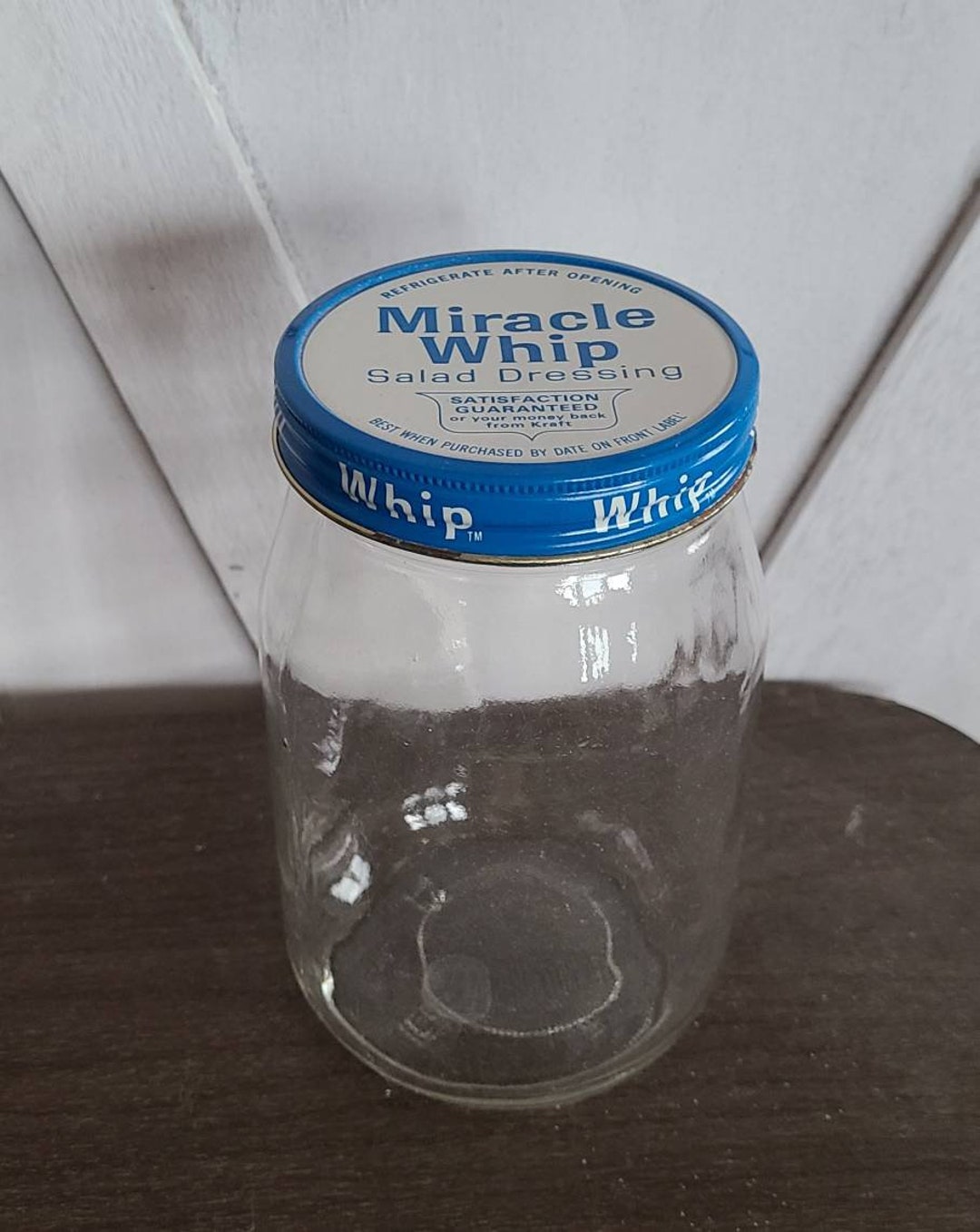 Vintage Set Of 2 Miracle Whip Salad Dressing Glass Jar w/Original Metal Lid