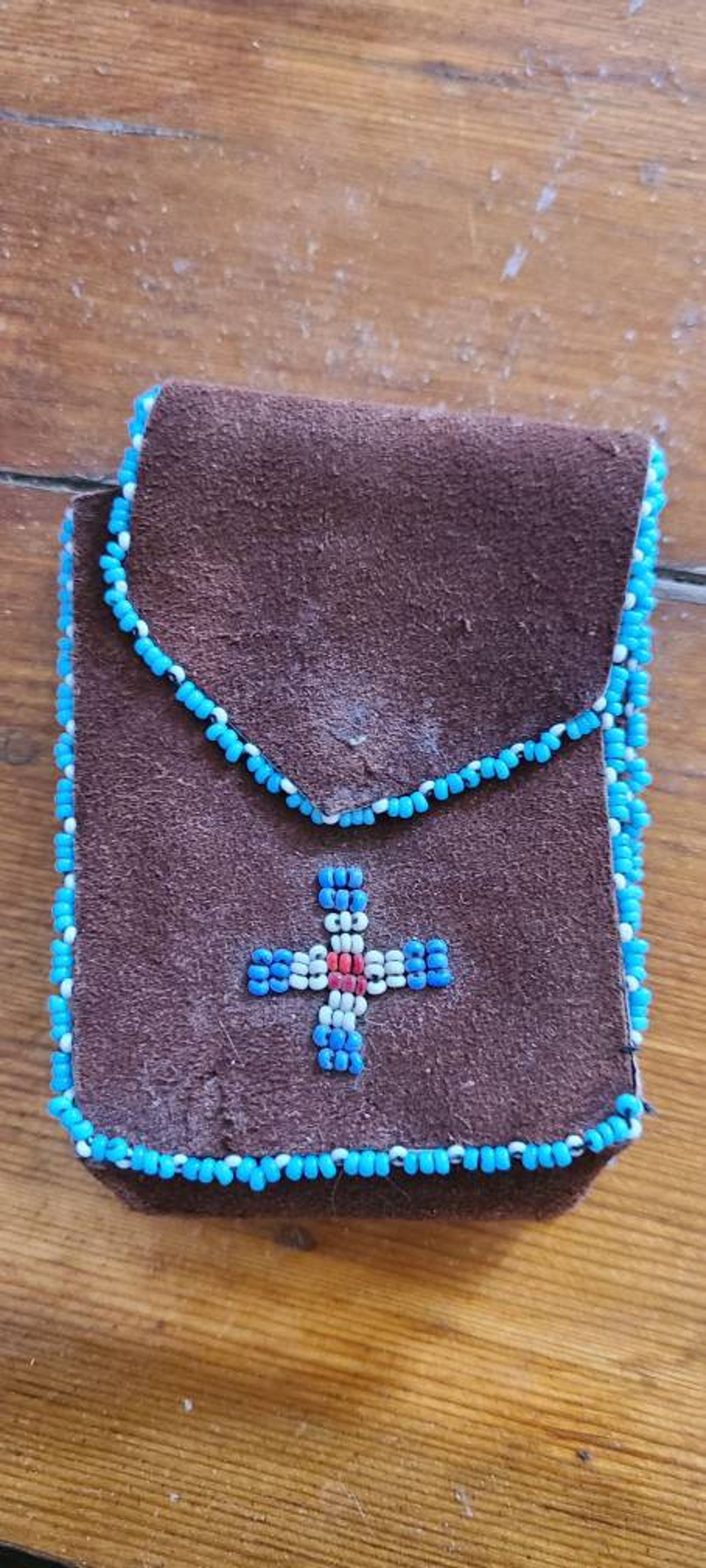 Vintage Leather Pouch with Beaded Trim and Beaded Design on Etsy