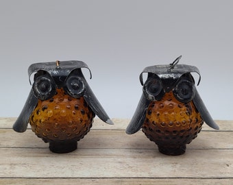 Vintage Glass and Metal Owl Salt and Pepper Shakers