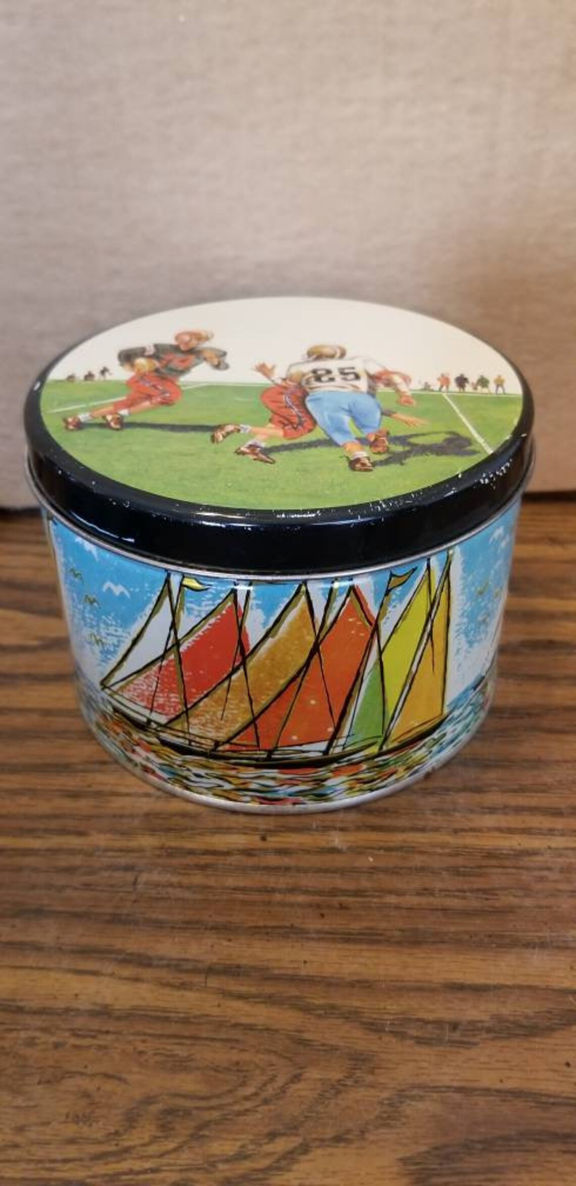 Vintage Small Round Tin With Football Players on Lid and - Etsy