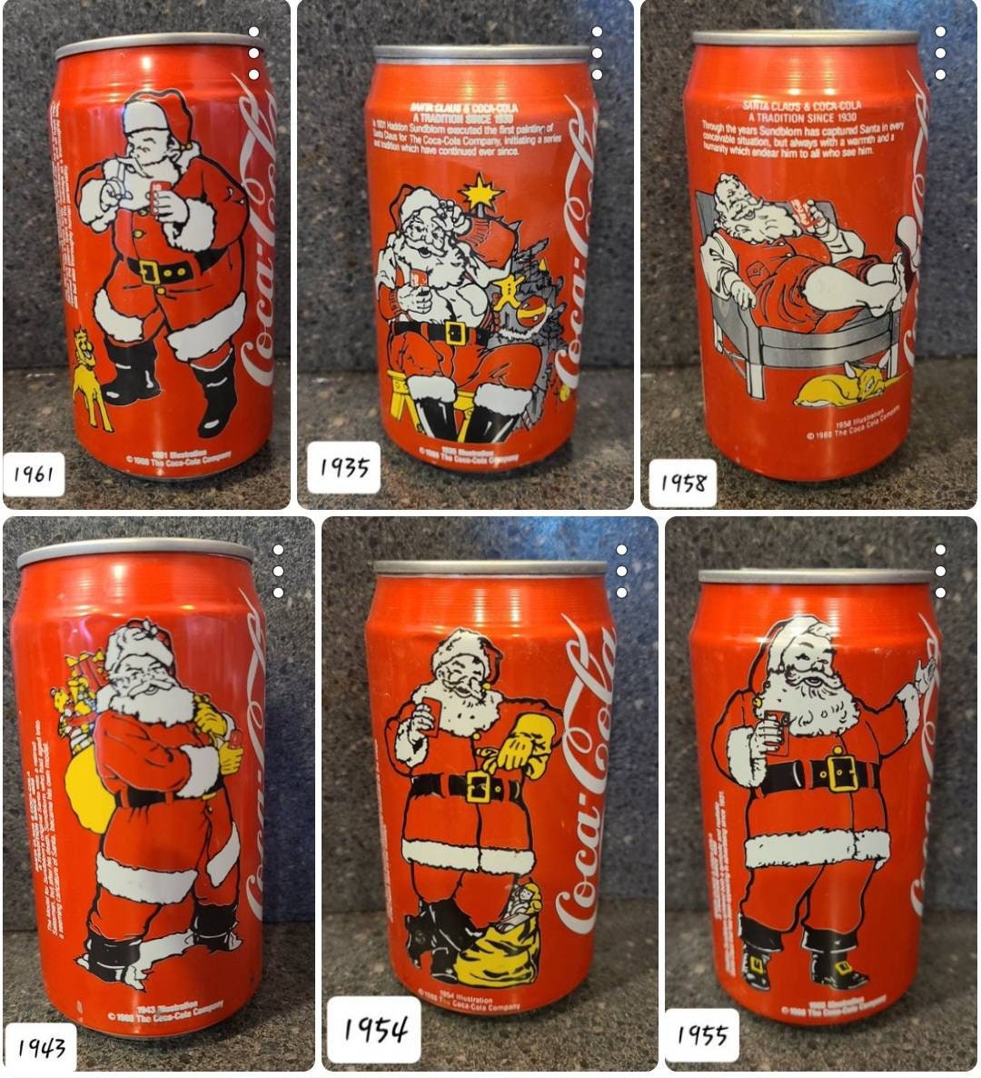 Vintage Empty Santa Claus 12 Oz. Coca Cola Cans 6 Different Styles