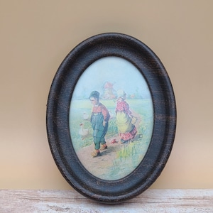 Dutch Boy and Girl Picture in a Little Oval Frame
