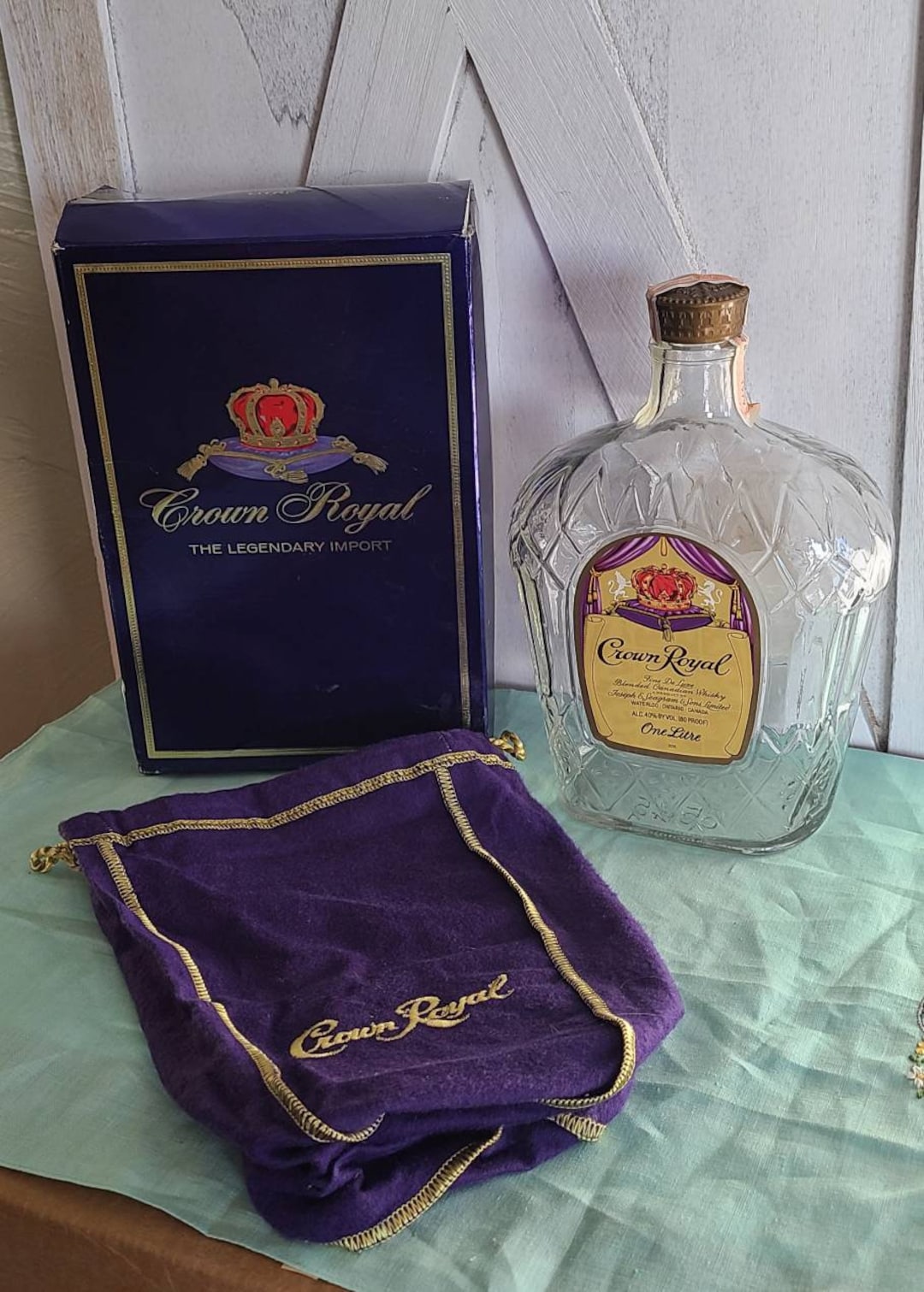Vintage Crown Royal Alcohol Bottle With Felt Bag and Original Box. Etsy