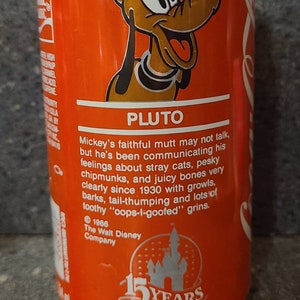 Vintage 1986 Empty 12 oz. Walt Disney Pluto Coca Cola Can
