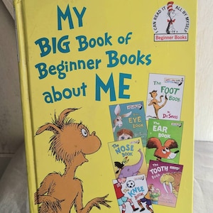 May include: A yellow book titled "My Big Book of Beginner Books about Me" featuring illustrations of Dr. Seuss characters from the "I Can Read It All By Myself" series. The book cover features a green and yellow illustration of the character from "The Foot Book" and a green and yellow illustration of the character from "The Nose Book".