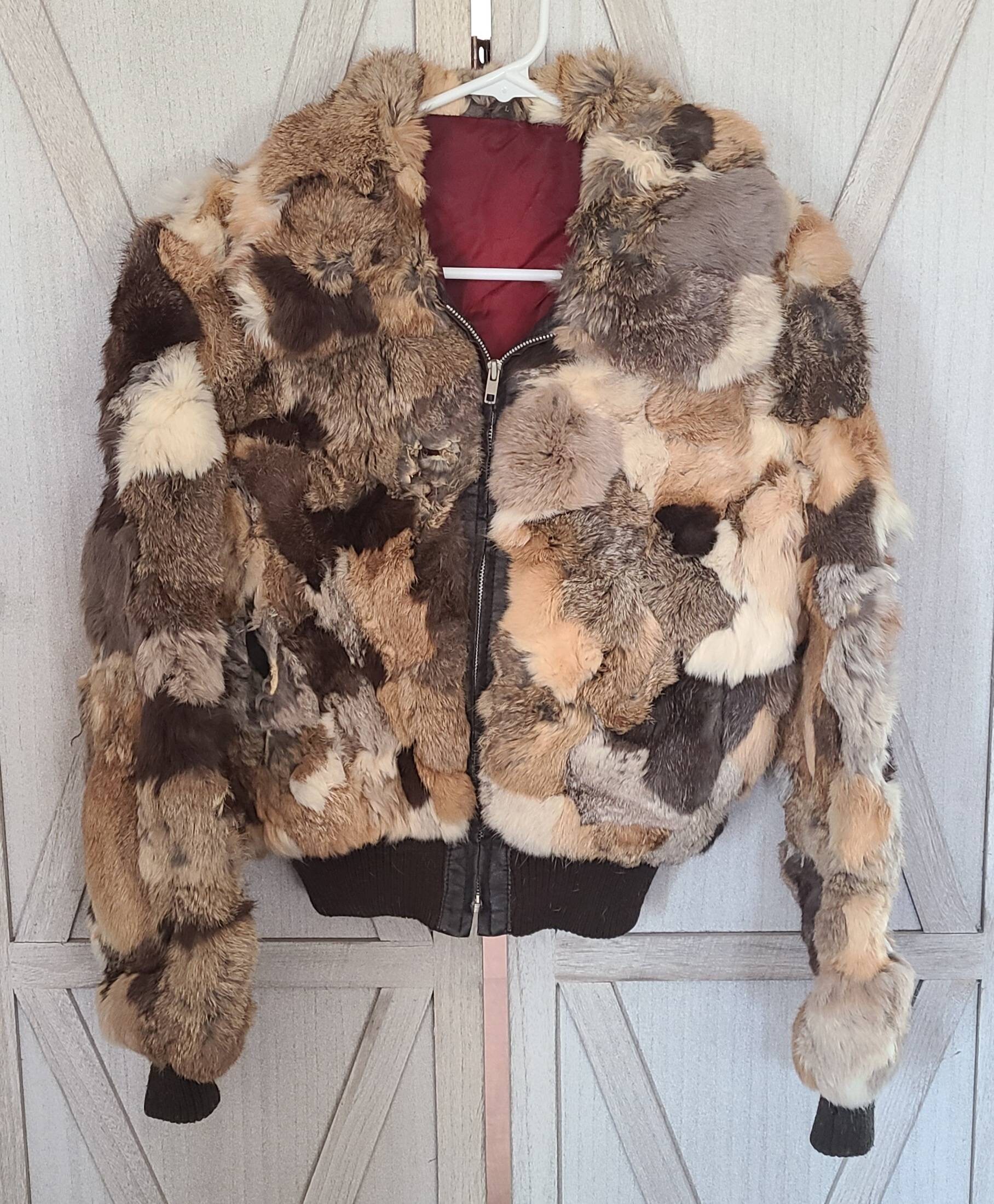 Patchwork rabbit top fur coat