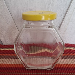 Vintage Hexagon Jar with Yellow Metal lid