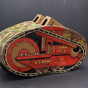 Vintage Marx Wind Up Metal Army Tank