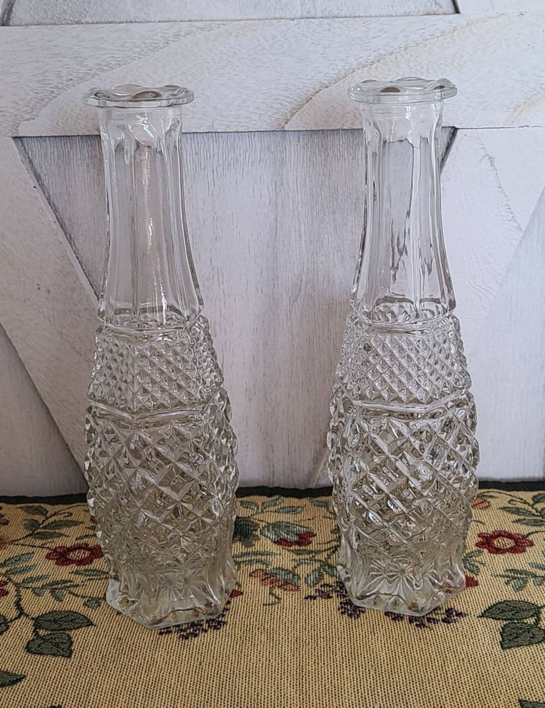 Pair of Vintage Pressed Glass Vases Etsy