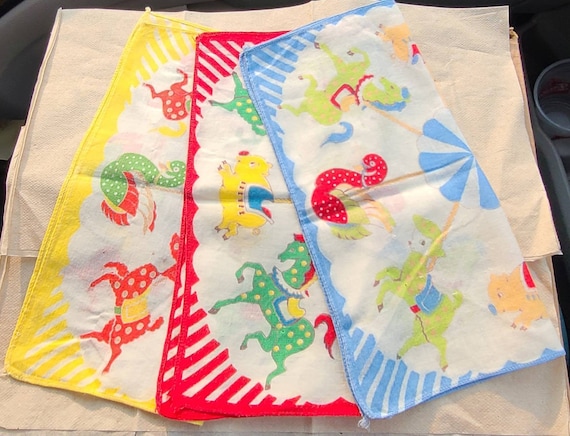 Vintage Set of 3 Childrens Handkerchiefs. - image 1