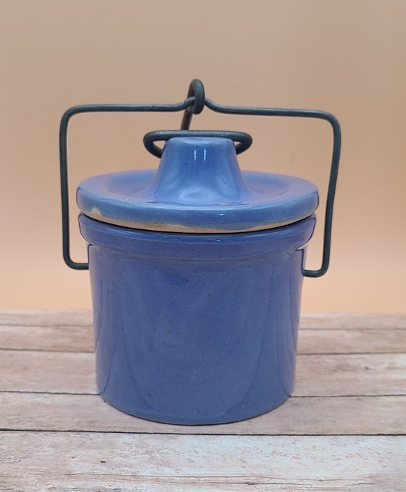 古い陶磁器 かけ有ります Vintage blue pottery crock with lid. - Etsy 日本
