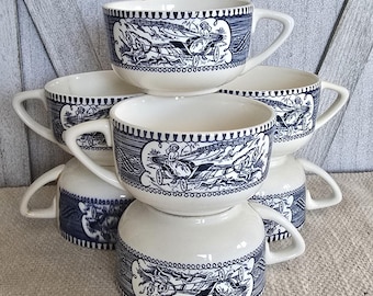 Vintage 7 Currier and Ives Cups for Craft Projects