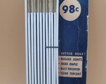 Vintage Wooden Carpenters Ruler - 2M Yellow Wooden Folding Ruler